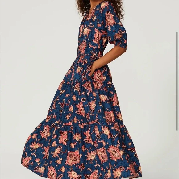 A.L.C. Mischa Dress SZ 4 DESIGNER $495 Cotton Boho Festival Tiered Maxi Natural - Picture 2 of 10